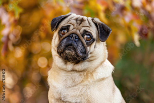 A charming pug poses with captivating expression