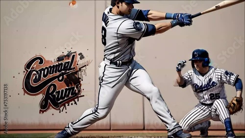 Baseball Player Swinging Bat Animation Generative AI photo