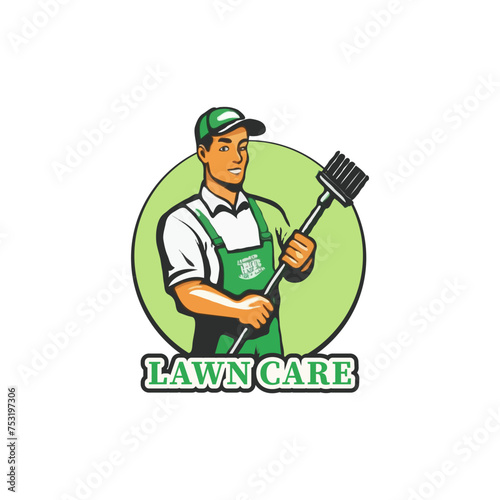 Creative Lawn Care logo design.  Lawn mower service logo icon isolated, Lawn mowing cutting grass, Gardener service logo icon isolated on white background vector illustration