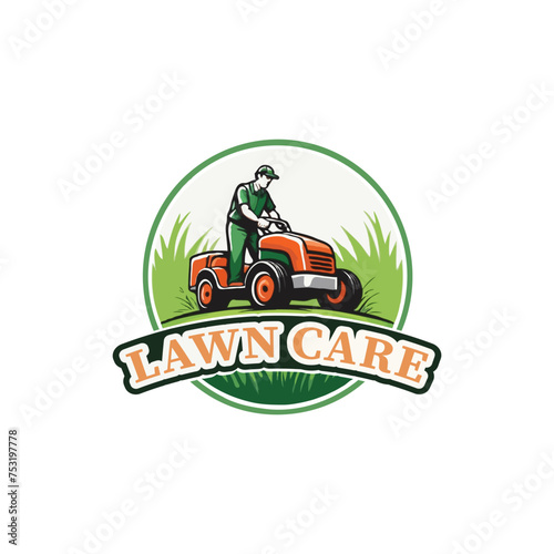 Creative Lawn Care logo design.  Lawn mower service logo icon isolated, Lawn mowing cutting grass, Gardener service logo icon isolated on white background vector illustration