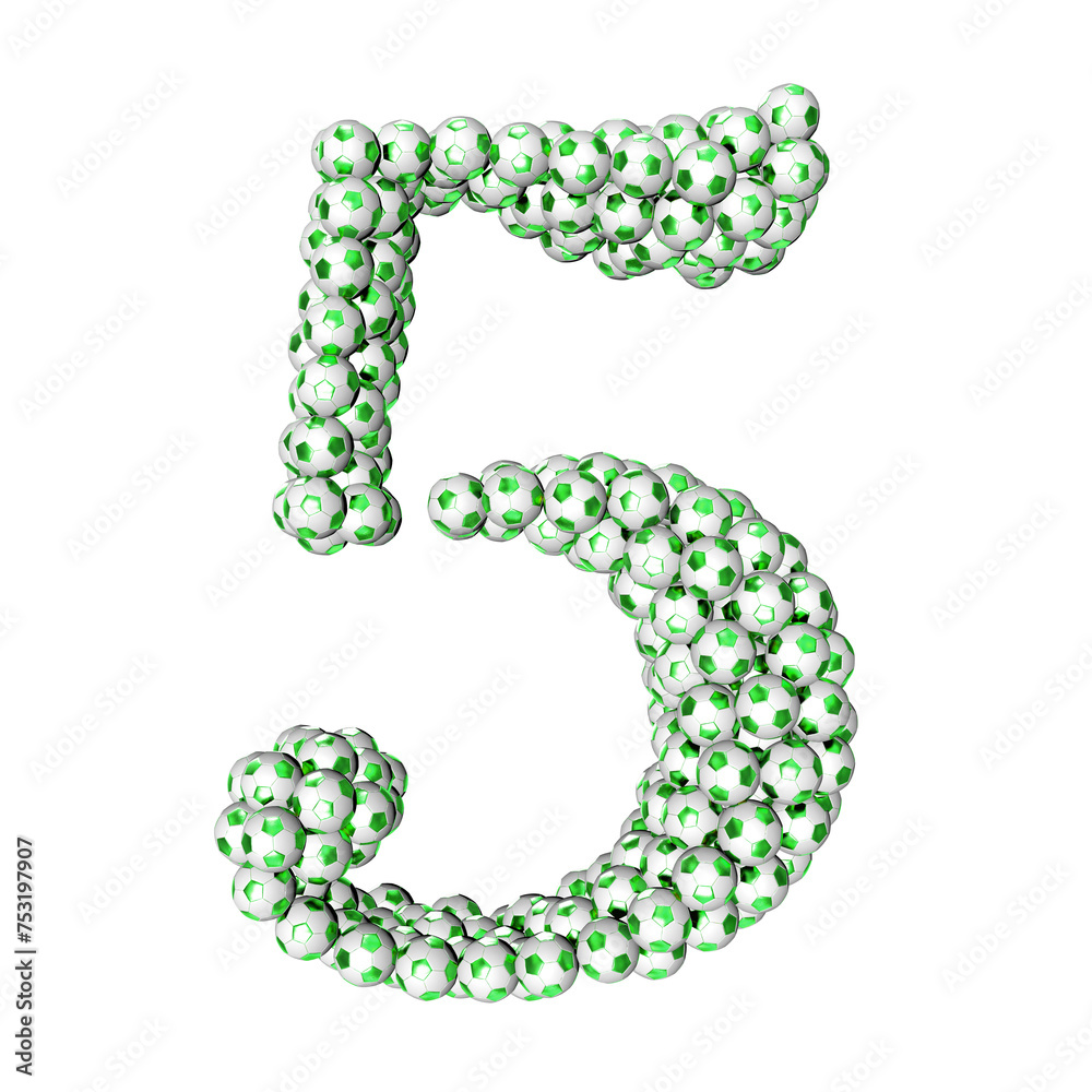 Symbols made from green soccer balls. number 5 Symbols made from green soccer balls. number 5