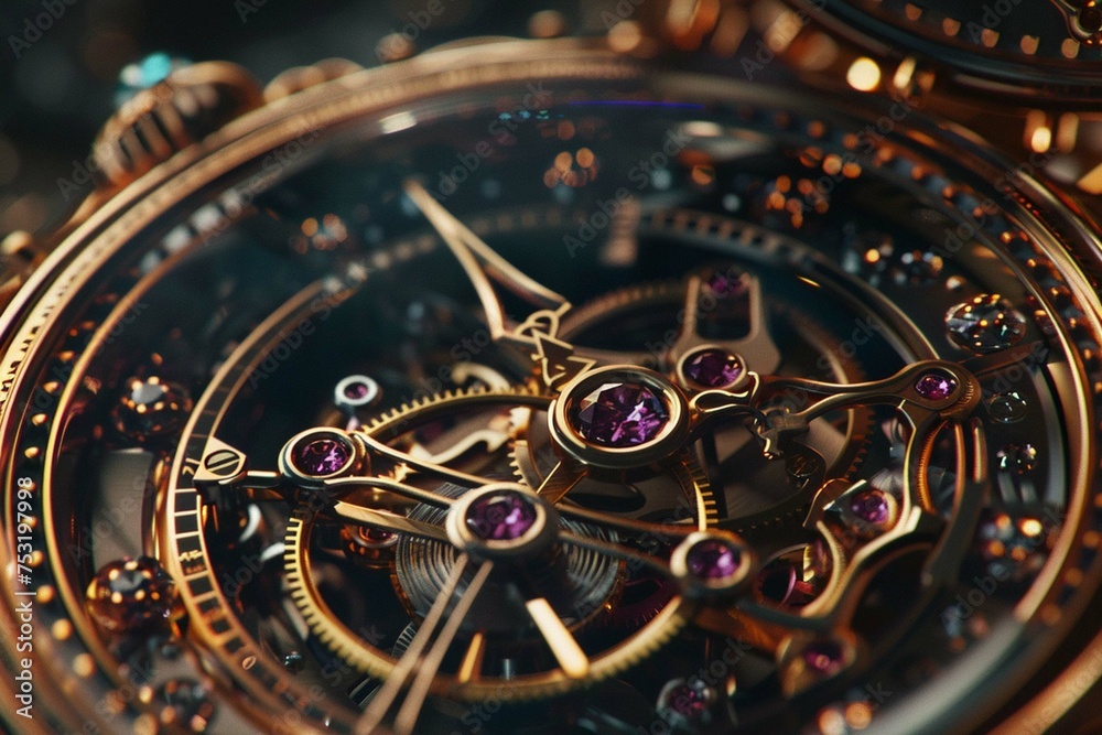 Mechanism clockwork of a watch with jewels
