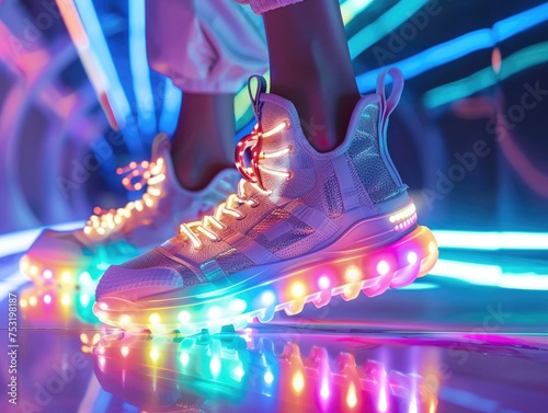 futuristic sneakers with rainbow LED lights walking towards a more inclusive future