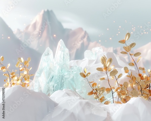 Minimalist crystal glass texture landscapes bright with anime aesthetics