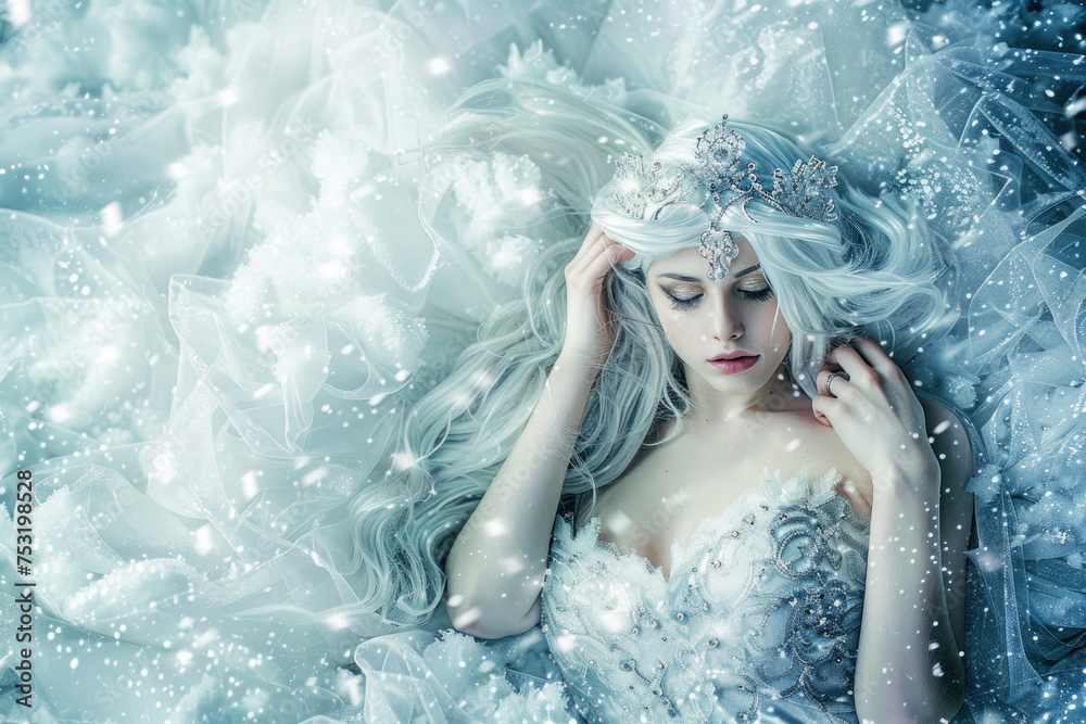 A mesmerizing portrayal of the Snow Queen, emanating grace and icy elegance