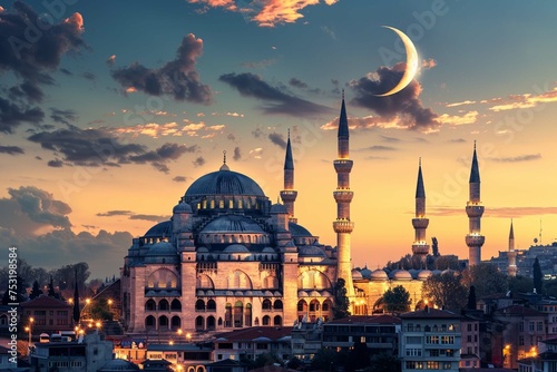 Suleymanye Mosque with crescent moon photo