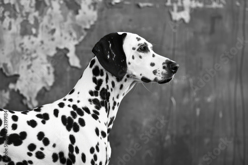 A majestic Dalmatian stands proudly against a backdrop of contrasting spots