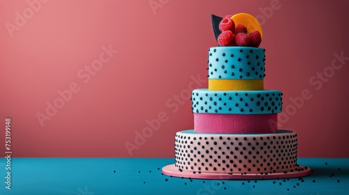 Colorful Multi-Tiered Cake With Decorations on Plate