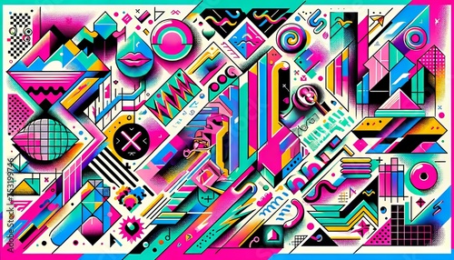 1980 or 1990 Abstract Retro Dynamic Background. Neon style Colors. dynamic bold lines, vibrant colors.