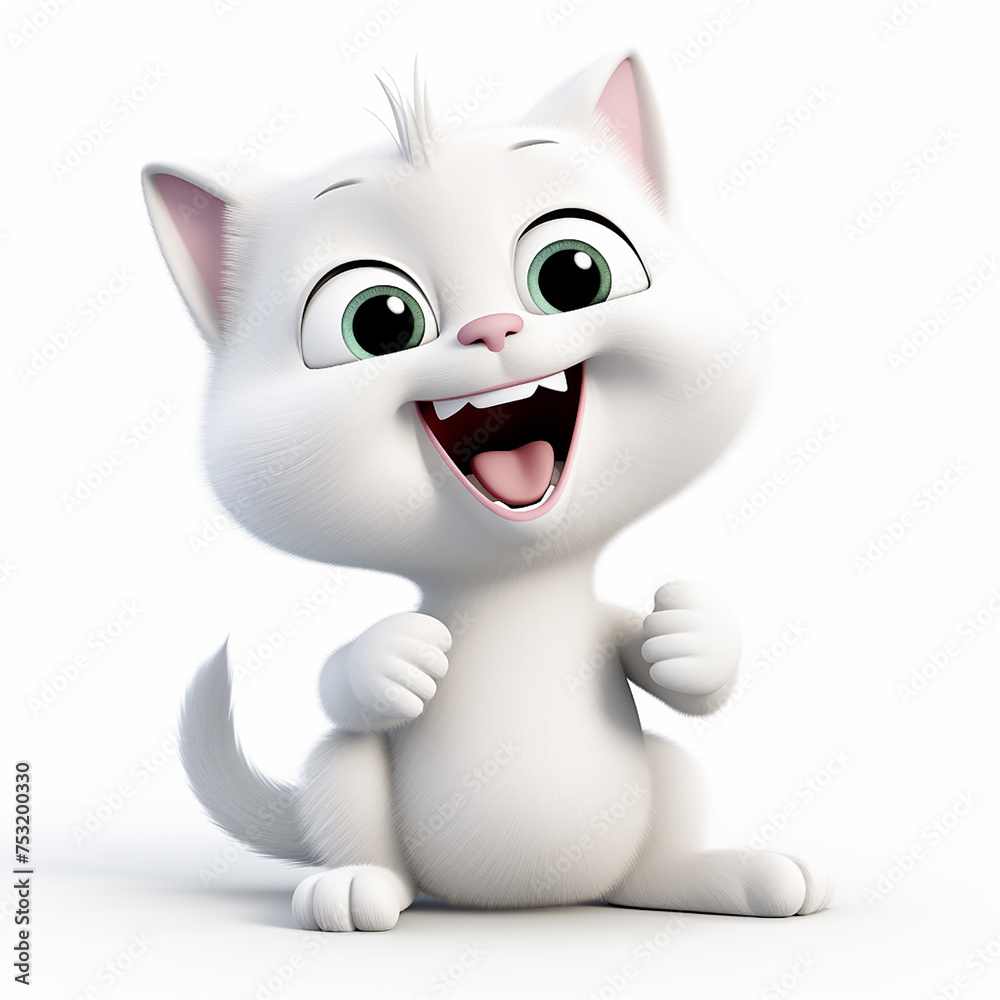 Cartoon illustration of smile baby cat on white background, Cute kitty. Aquarelle cat for children book. Kids book colorful illustrations with cat, watercolor drawing Cartoon illustration of smile baby cat on white background, Cute kitty. Aquarelle cat for children book. Kids book colorful illustrations with cat, watercolor drawing
