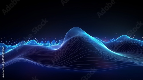 An abstract digital wave in blue circular shape forms the background, representing a futuristic point wave and big data in a 3D rendering.