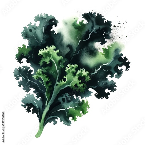 Watercolour Kale. Abstract Watercolor Blot in Form of Kale. Hand drawn style fruit watercolour composition on white background. Great for packing or product design