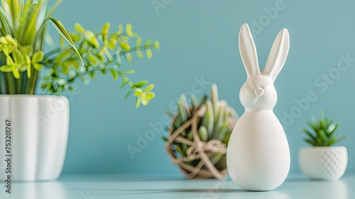 Fashionable Easter vibes. Photo of a rabbit and an egg