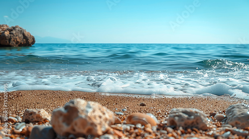 Beautiful seascape with sea waves and pebbles.