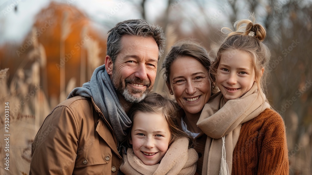 Family joy in nature! vibrant family portrait with a European family on a light background, showcasing a positive mood.