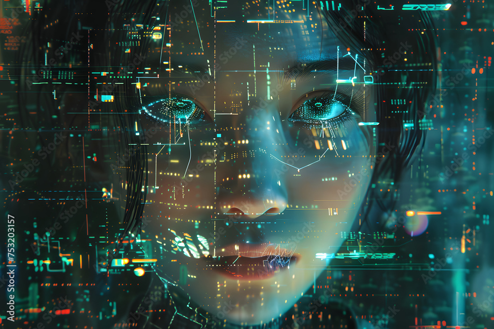 Futuristic Female Face with Digital Overlay Futuristic Female Face with Digital Overlay