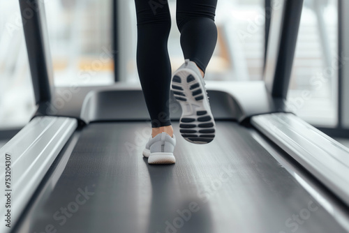 Close up of female legs running on a treadmill in a fitness center