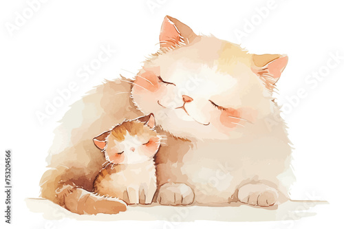 An illustration of mother and baby cat in watercolor style. © ElenaFiena
