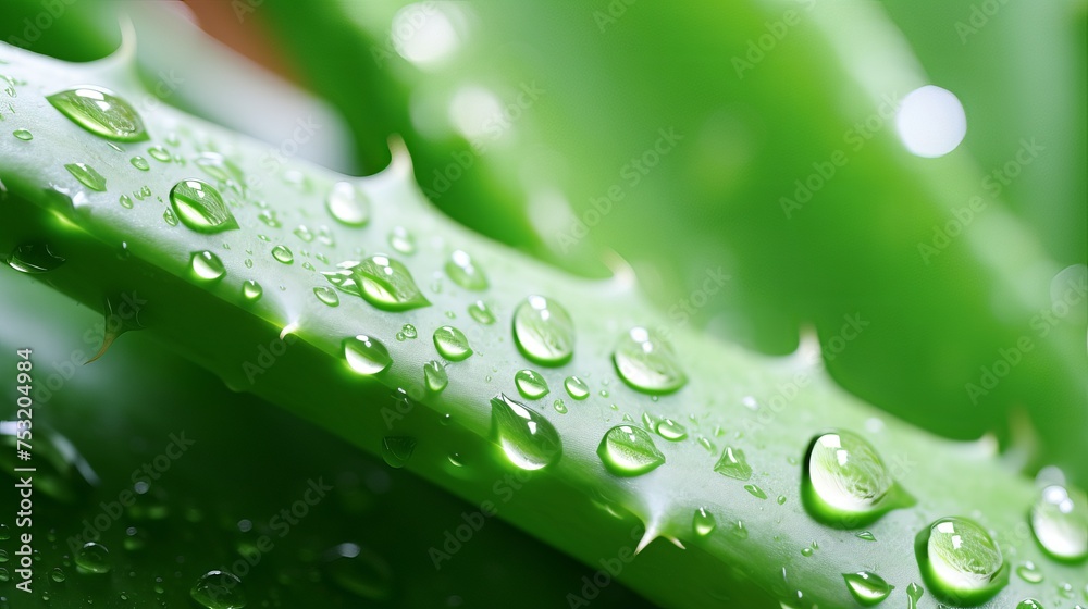 Close-up imagery captures a spiral aloe vera plant adorned with water droplets, highlighting its intricate beauty.