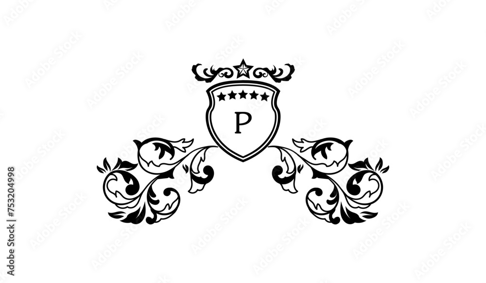 Obraz premium Luxury Star Crown Floral Alphabetical Logo