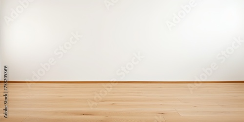 Blank white wall and oak wood flooring.