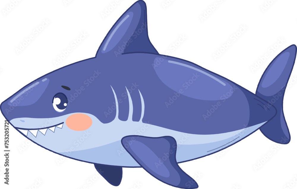 Cute baby shark isolated on white background. Vector illustration of sea life in childish style for prints, textiles, clothes, baby shower Cute baby shark isolated on white background. Vector illustration of sea life in childish style for prints, textiles, clothes, baby shower