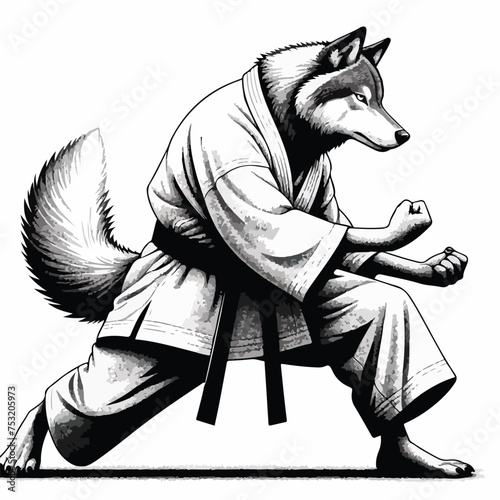 Illustration of wolf in kimono training taekwondo and karate  photo