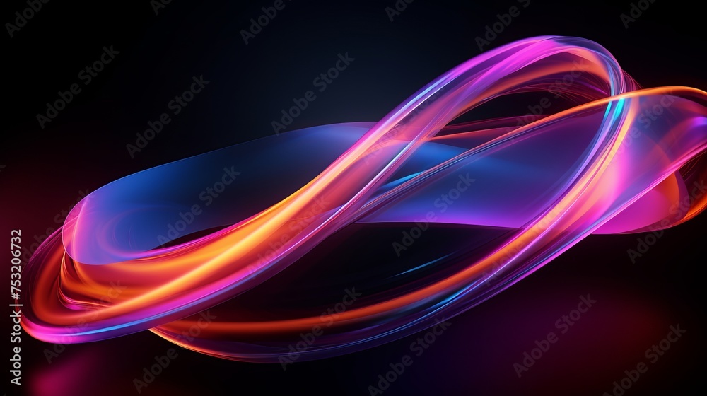 Naklejka premium Colorful motion elements illuminated by neon LED lights create an abstract futuristic background, evoking a dynamic and vibrant atmosphere.