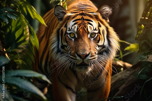 Close-up of a Sumatran tiger in a jungle
