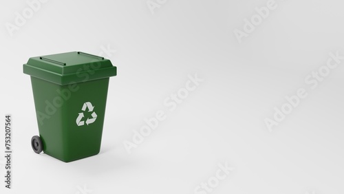 Green waste bin with recycling logo.