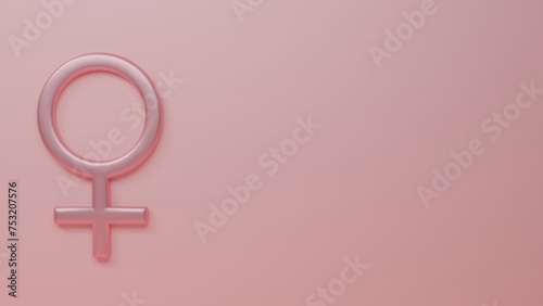 Female gender symbol on a pink background. Women's Day March 8 design. 3d rendered image.