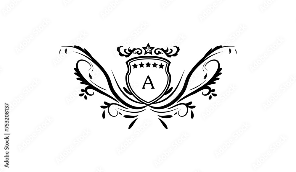 heraldic shield with wings and crown
