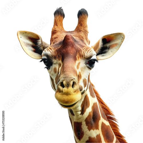 Portrait of Giraffe head isolated on transparent background.