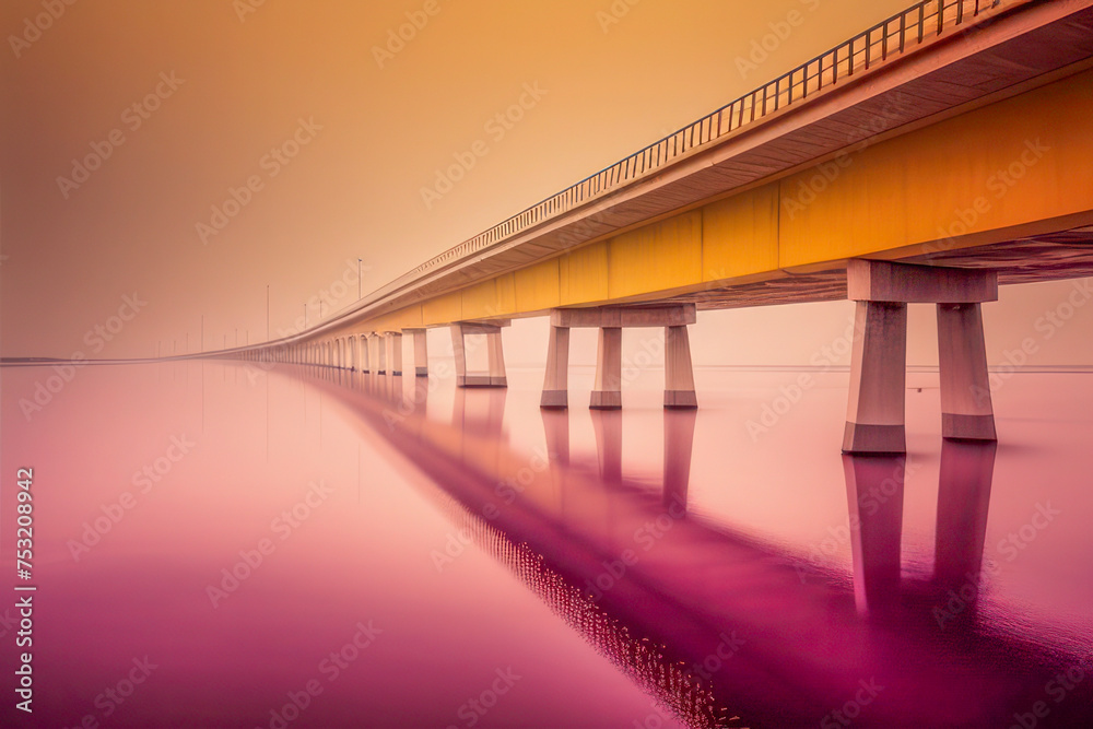 Fototapeta premium Serene Pink Sunset Over Long Bridge