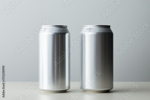 Two aluminum soda cans lined up next to each other on a flat surface.
