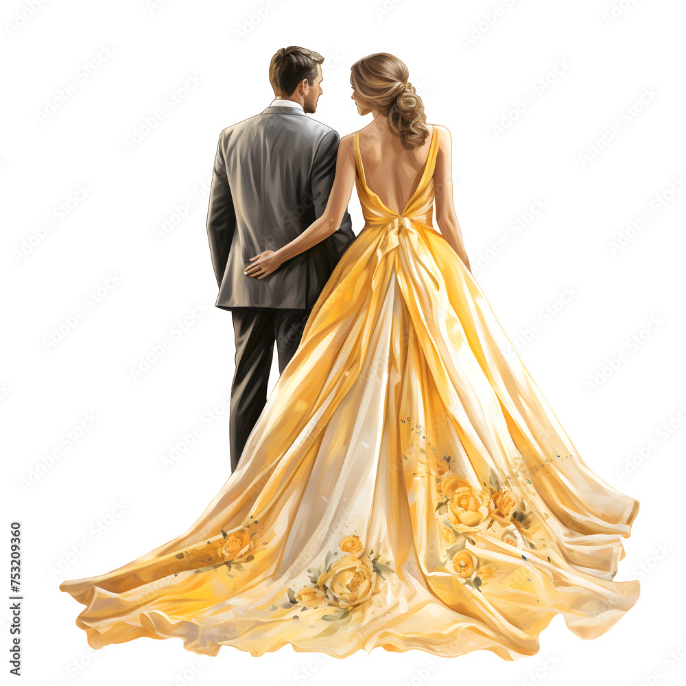 Wedding Couple Watercolor Illustration PNG, Transparent Background, Clipart