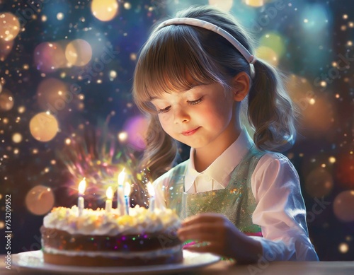 Witness the AI-generated image of a child blowing out the candles on their birthday cake, surrounded by joy and celebration.