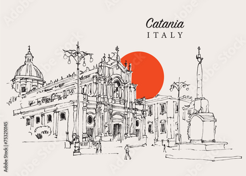 Drawing sketch illustration of Catania, Italy