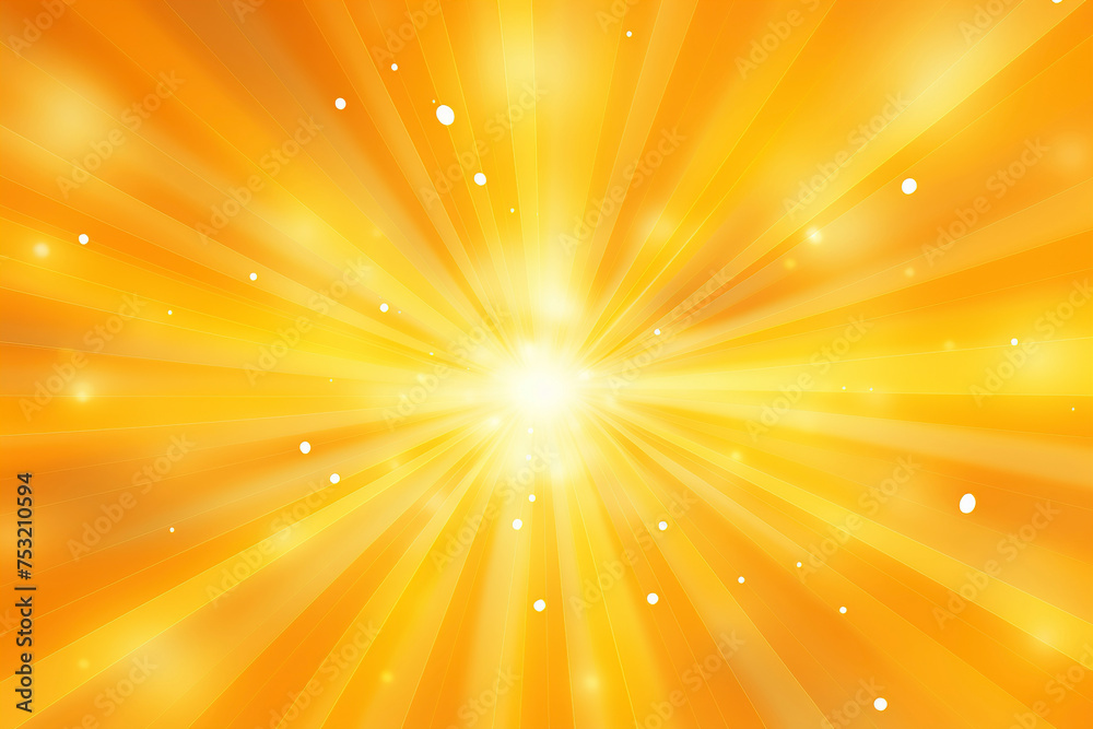 Abstract bright sun rays background with yellow dots. Shiny sun rays illustration with bokeh lights. Yellow banner with Sun rays. Summer illustration for design background.