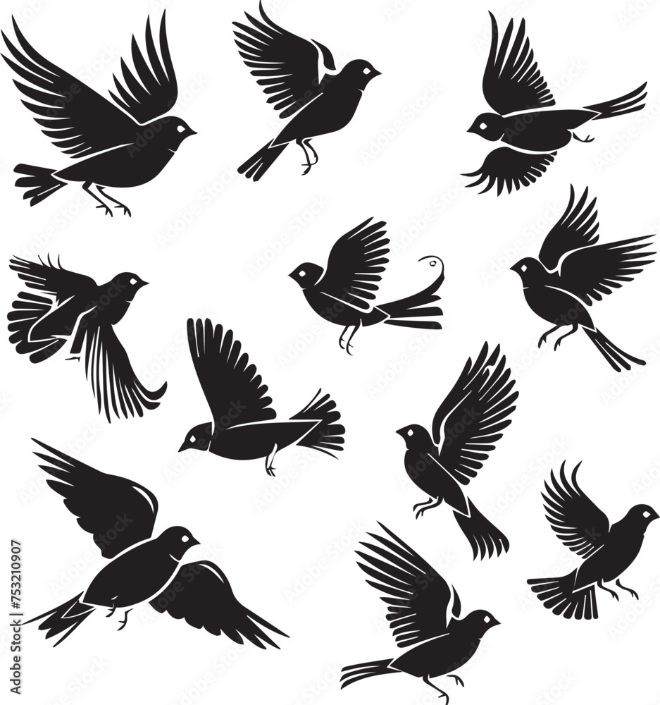 Fototapeta premium Flying birds silhouettes on white background