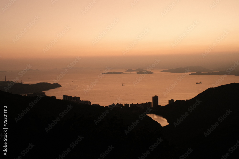 sunset over the city, sea, bay