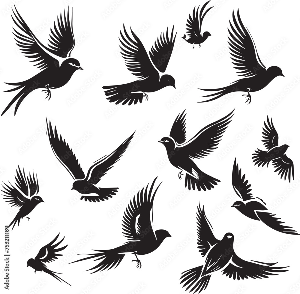 Flying birds silhouettes on white background Flying birds silhouettes on white background