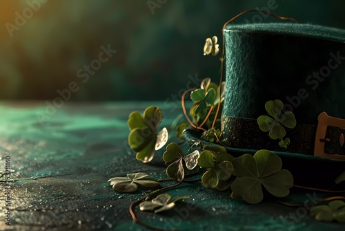 Saint Patrick day concept banner with copy space for message text. A green background with a green hat and a green box