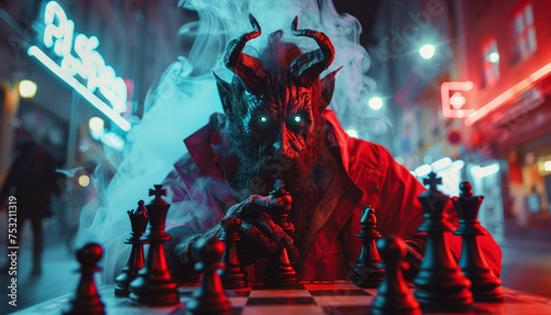 The devil plays chess, checkmate.