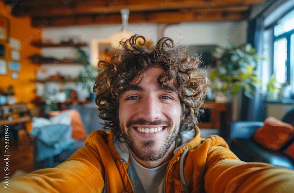 Man Taking Selfie in Living Room Man Taking Selfie in Living Room