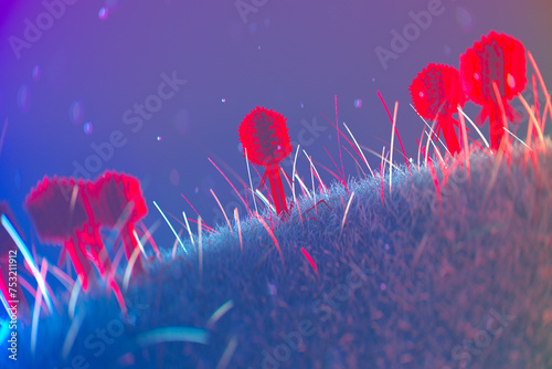 Detailed 3D Render of Bacteriophage Infecting Bacterium for Scientific Use photo