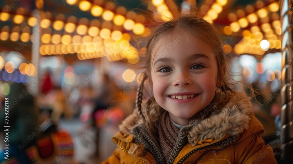 Young Girl Smiles on Merry Go Round