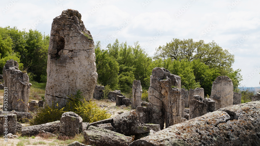ancient stone pillars in the natural park Broken Stones in Bulgaria
