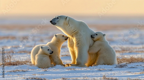 Polar bear with her cubs