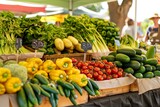 Lush Green Farmers Market on Earth Day A Vibrant Display of Organic Produce Under the Warm Sunlight